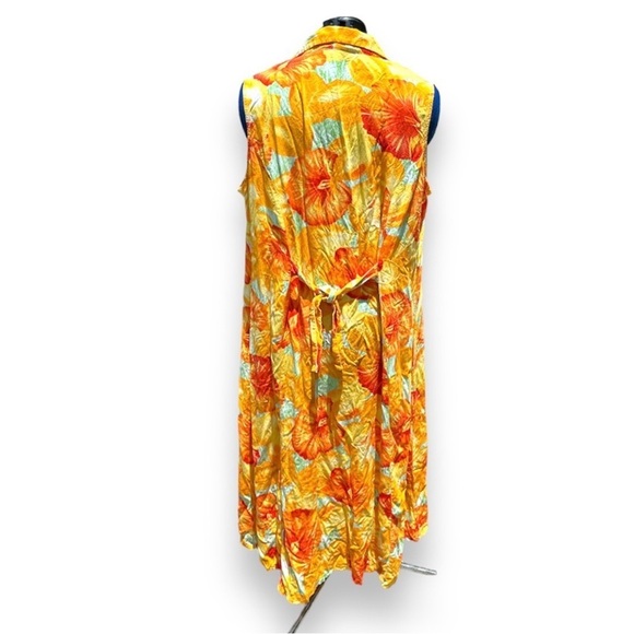 Carolina Colours Orange Floral Tropical Sleeveless Collared Midi Dress Size 22W - Picture 2 of 16